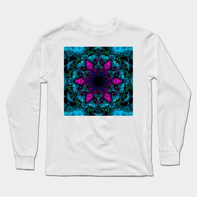 Dot Mandala Flower Blue Green and Pink Long Sleeve T-Shirt by WormholeOrbital